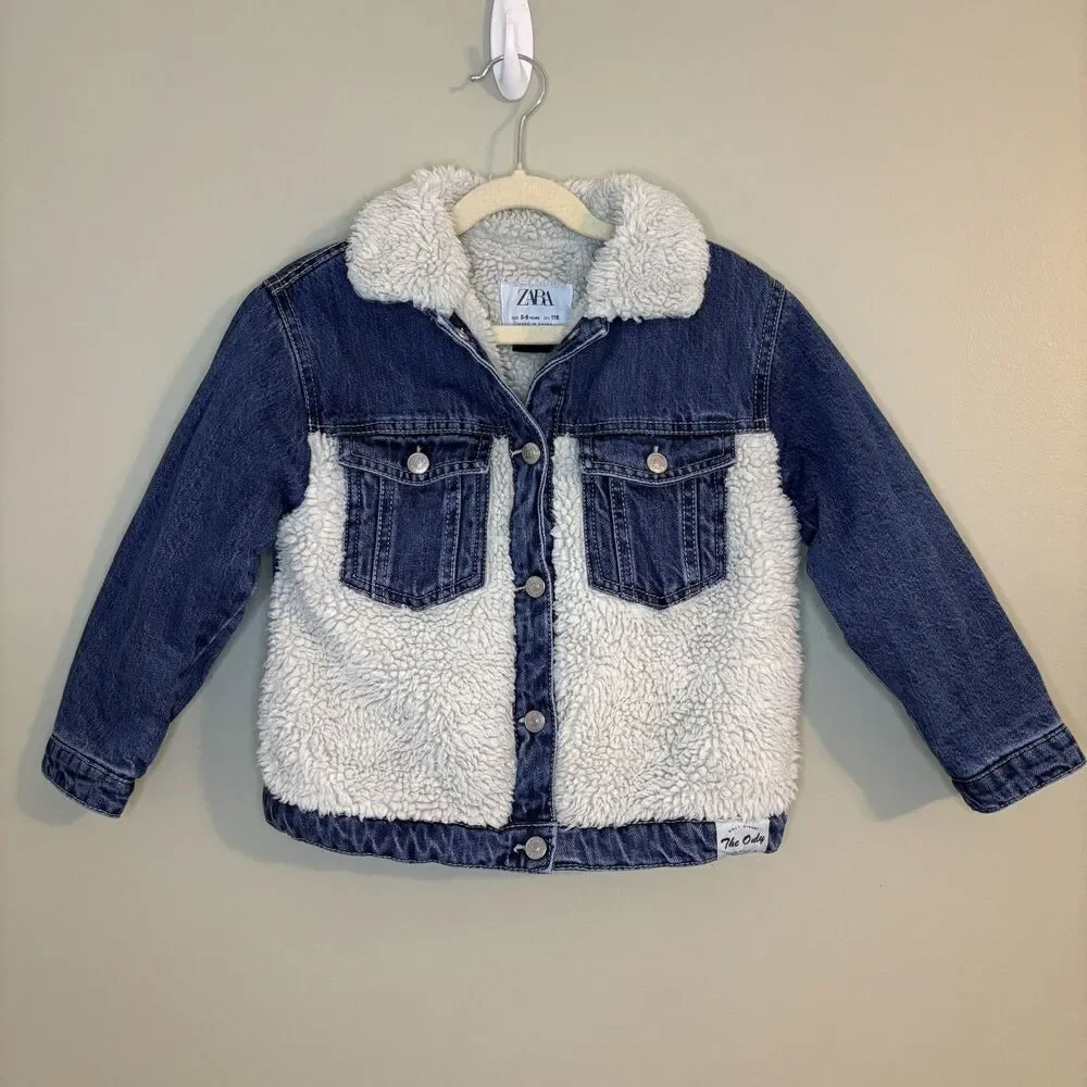 Zara Kids Girl Denim Sherpa Jacket Minnie Mouse Walt Disney 5/6 Jean